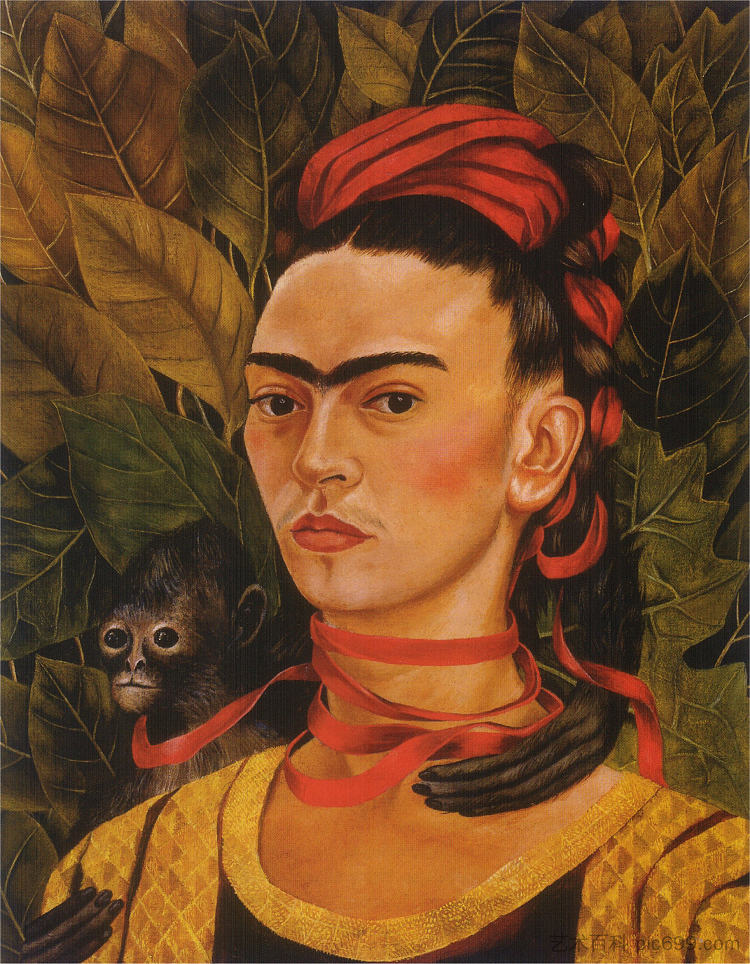 自画像与猴子 Self Portrait with Monkey (1940)，弗里达·卡洛