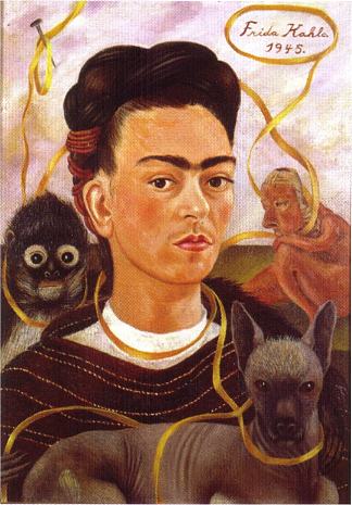 自画像与小猴子 Self Portrait with Small Monkey (1945)，弗里达·卡洛