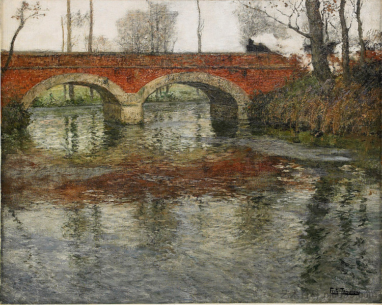 法国河景观与石桥 French River Landscape with a Stone Bridge，弗里茨·索尔洛