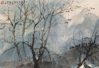 柳树中的乌鸦 Crows in a Willow (1944)，傅抱石