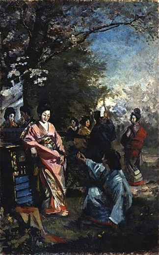 赏樱（研究） Cherry Blossom Viewing (study)，藤岛武二