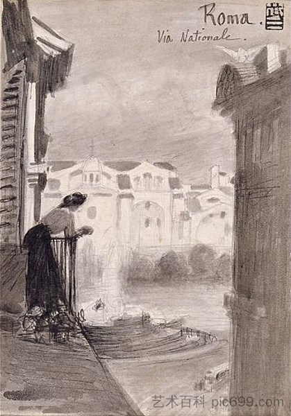 罗马喷泉 Fountain in Rome (1908)，藤岛武二