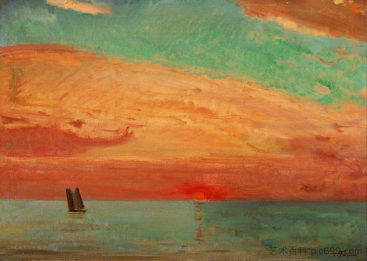 东海上出 Sunrise over the Eastern Sea，藤岛武二