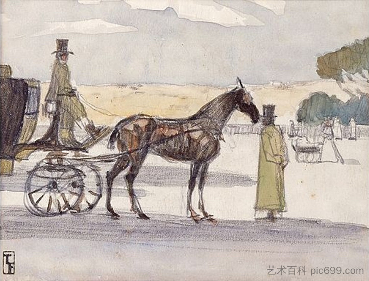 罗马的马车 Horse-drawn Carriage in Rome，藤岛武二