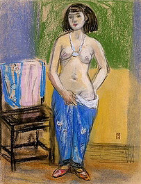 裸体与蓝色衣服 Nude with Blue Clothing (1933)，藤岛武二