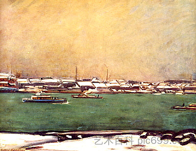 大川的雪遗迹 Remains of the Snow at Okawa (1917),藤岛武二