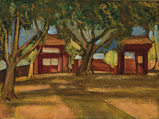台南西丰的风景 Landscape with Tainan Seibyo (1933)，藤岛武二