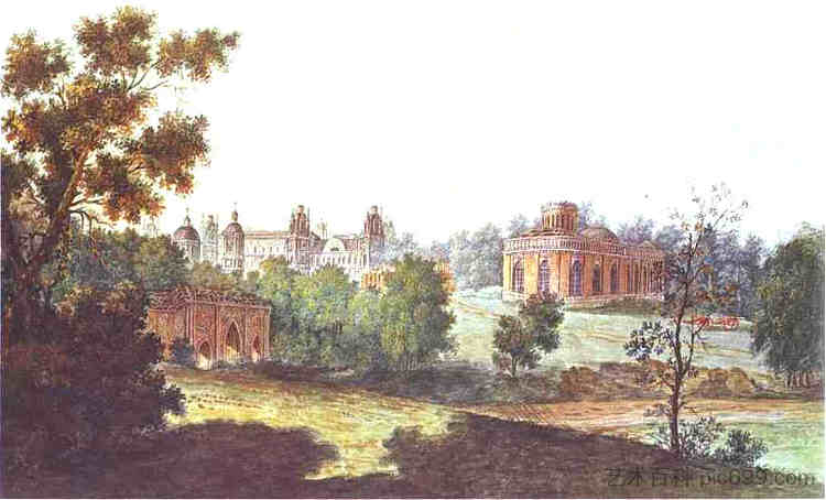 莫斯科附近的察里津诺宫殿 Palace in Tsaritsyno in the Vicinity of Moscow (c.1800; Russian Federation  )，费奥多尔·阿列克谢耶夫