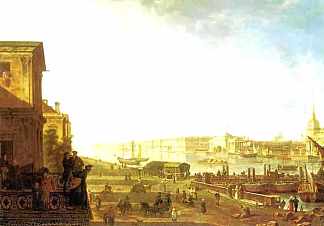 从军事学院看的海军部和冬宫 The Admiralty and the Winter Palace viewed from the Military College (1794; Russian Federation                     )，费奥多尔·阿列克谢耶夫