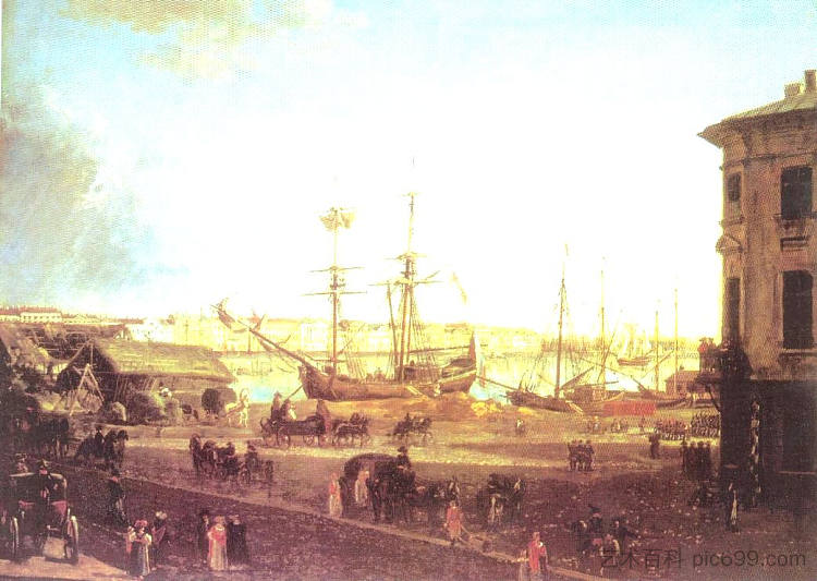 圣彼得堡维西里耶夫斯基岛的英国堤岸景观 View of the English Embankmant from Visilievsky Island in St. Petersburg,费奥多尔·阿列克谢耶夫