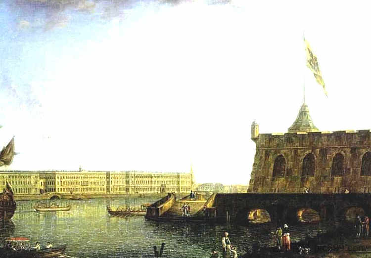 圣彼得和保罗堡垒和宫殿堤岸的景色 View of the Fortress of St. Peter and Paul and the Palace Embankmant (1799; Russian Federation  )，费奥多尔·阿列克谢耶夫