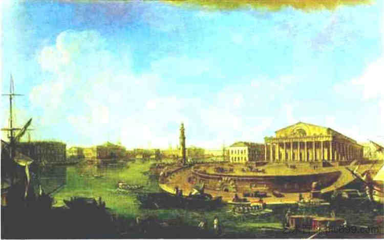 从圣彼得和保罗要塞看证券交易所和海军部 View of the Stock Exchange and the Admiralty from the Fortress of St. Peter and Paul (1810; Russian Federation  )，费奥多尔·阿列克谢耶夫