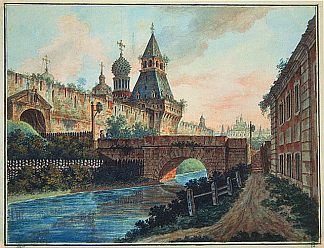 弗拉基米尔斯基耶（尼科尔斯基耶）的景色 基泰戈罗德门 View of Vladimirskiye (Nikolskiye) Gate of Kitai gorod (c.1805; Russian Federation                     )，费奥多尔·阿列克谢耶夫