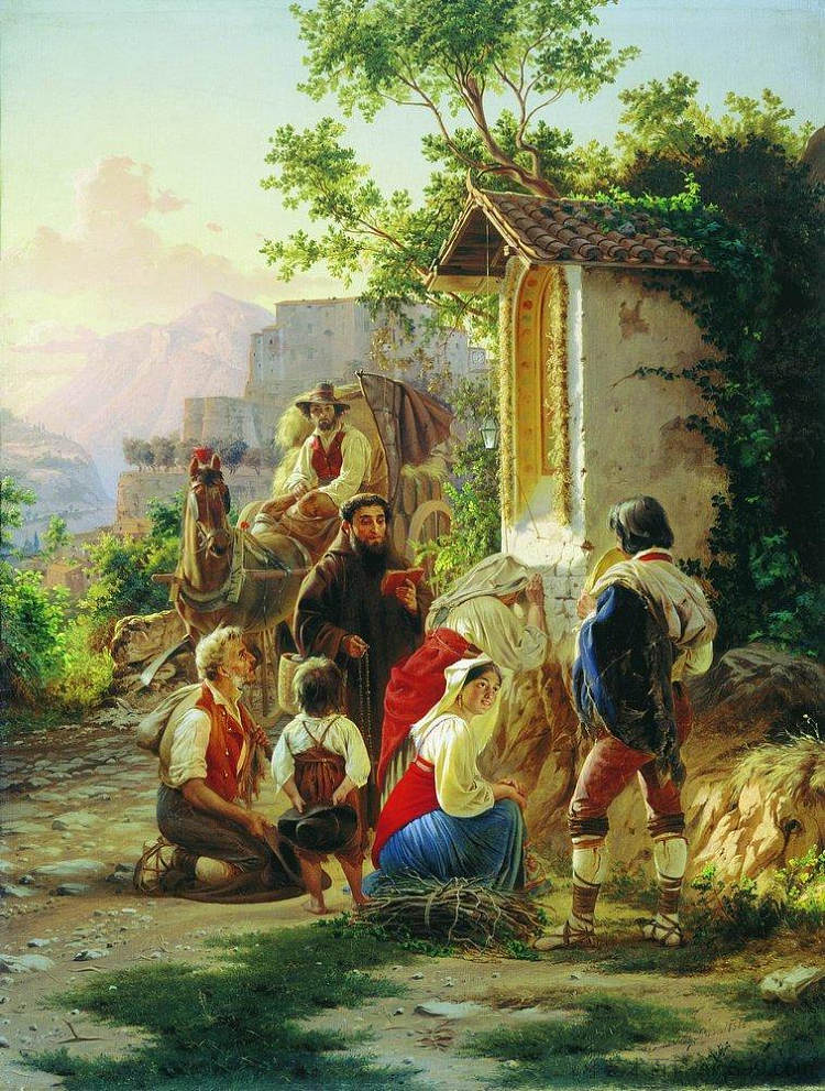 在教堂里 In the chapel (1858)，费奥多尔·布朗尼科夫