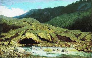 岩石和溪流的景观 Landscape with a Rock and Stream (1867)，费奥多尔·瓦西里耶夫