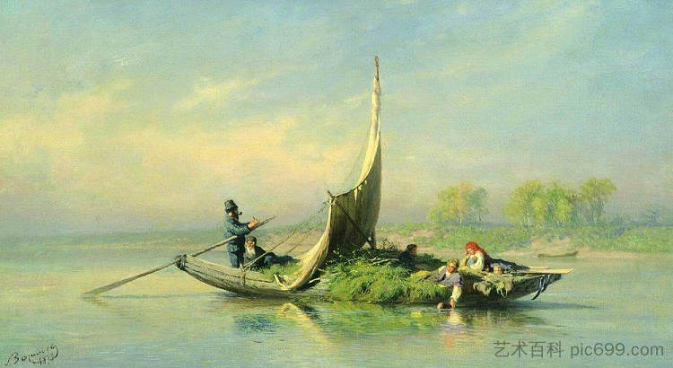 船上的农民家庭 Peasant Family in a Boat (1870)，费奥多尔·瓦西里耶夫