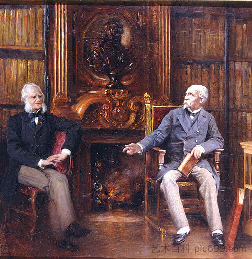 奥马勒公爵与朋友在尚蒂伊城堡的书房 The Duc D'aumale with a Friend in His Study at the Château De Chantilly (1880)，加布里埃尔·费里尔