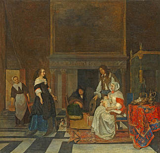 参观托儿所，在Sara Hinlopen出生后 Visit to the Nursery, after the Birth of Sara Hinlopen (1660 – 1661)，哈布里尔·梅曲