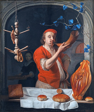吹喇叭的面包师 A Baker Blowing his Horn (c.1660)，哈布里尔·梅曲