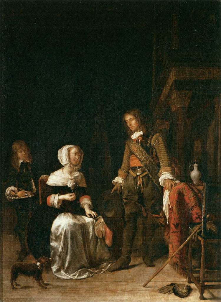 一名士兵拜访一位年轻女士 A Soldier Visiting a Young Lady (1660 - 1661)，哈布里尔·梅曲