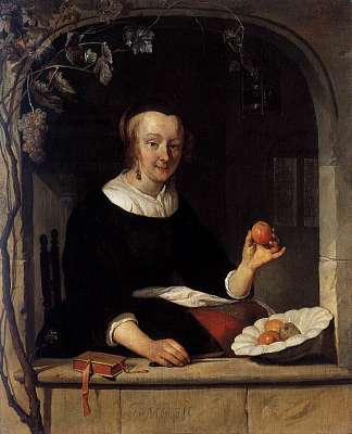 坐在窗前的女士 Lady Seated in a Window (c.1661)，哈布里尔·梅曲