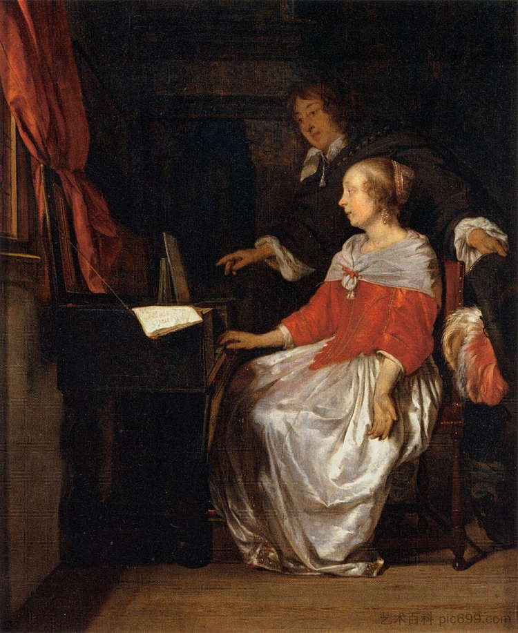 处女玩家 The Virginal Player (c.1661)，哈布里尔·梅曲