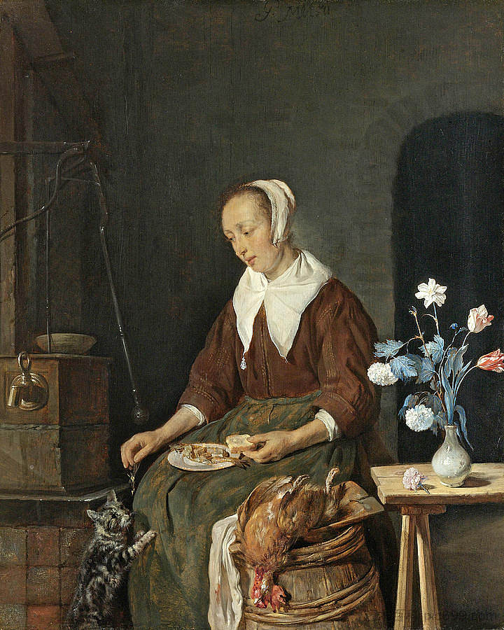 女人吃，被称为猫的早餐 Woman Eating, Known as The Cat's Breakfast，哈布里尔·梅曲