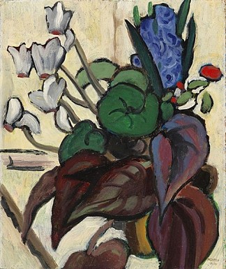 白底花（仙客来和风信子） Blumen auf Weiß (Zyklamen und Hyazinthe) (1934)，加布里埃尔·穆特