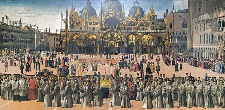 真十字架游行（圣马可广场游行） Procession of the True Cross (Procession in St. Mark's Square) (1496)，亲爱的贝里尼