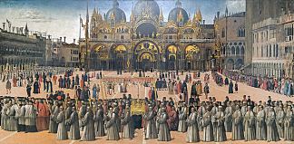 真十字架游行（圣马可广场游行） Procession of the True Cross (Procession in St. Mark’s Square) (1496)，亲爱的贝里尼