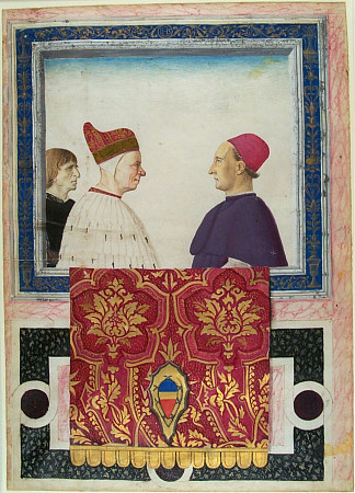 安德里亚·文德拉明，威尼斯总督，他的秘书和教皇大使 Andrea Vendramin, Doge of Venice, His Secretary, and a Papal Nuncio，亲爱的贝里尼