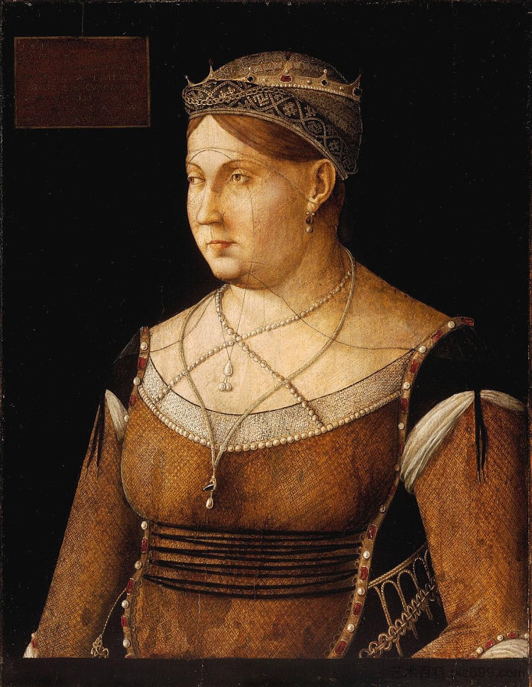 塞浦路斯女王凯瑟琳·科尔纳罗的肖像 Portrait of Catherine Cornaro Queen of Cyprus (c.1500)，亲爱的贝里尼