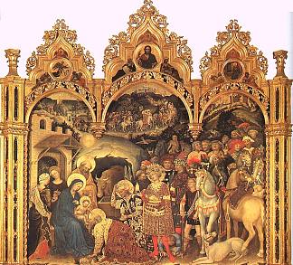 贤士的崇拜（祭坛画） Adoration of the Magi (altarpiece) (1423)，詹蒂莱·达·法布里亚诺