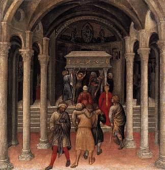 夸拉特西祭坛画，巴里圣尼古拉斯墓前的朝圣者 Quaratesi Altarpiece, Pilgrims at the Tomb of St.Nicholas of Bari (1425)，詹蒂莱·达·法布里亚诺