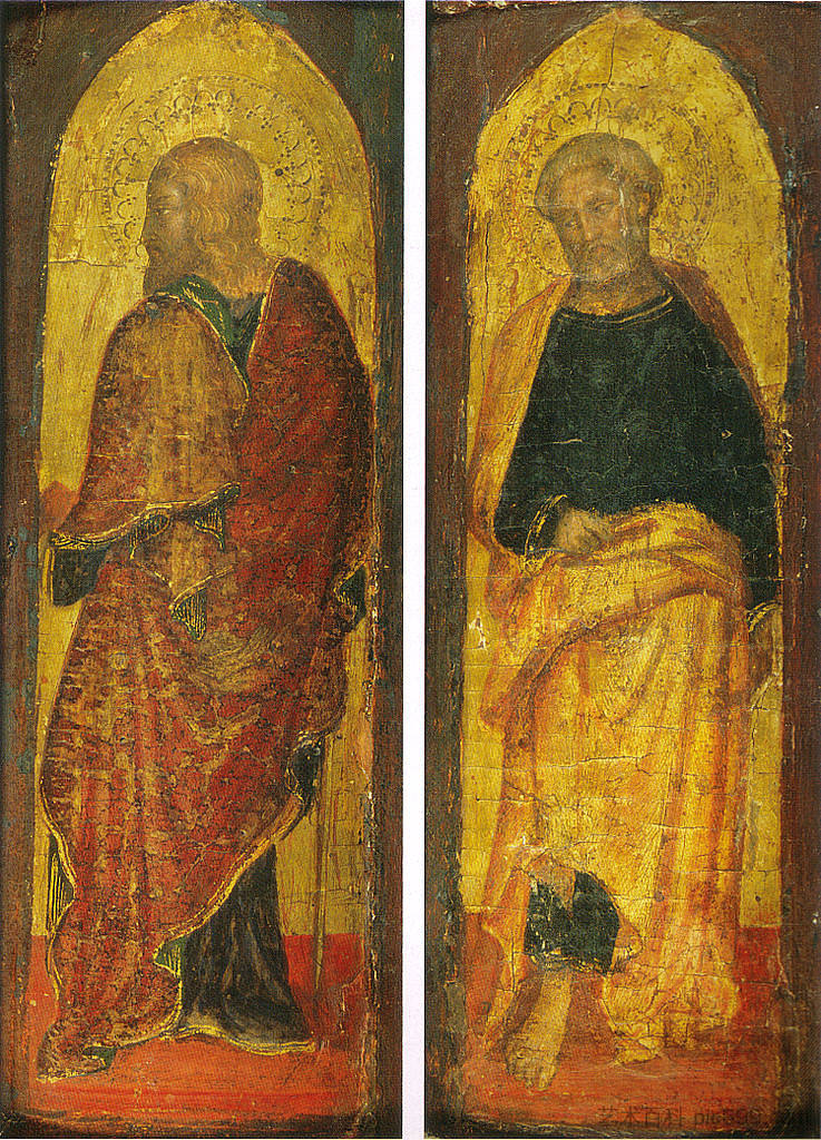 圣詹姆斯大帝和圣彼得，息肉桑代收藏贝伦森 St. James the Greate and St. Peter, the polyptych Sandei Collection Berenson (c.1410 - c.1412)，詹蒂莱·达·法布里亚诺