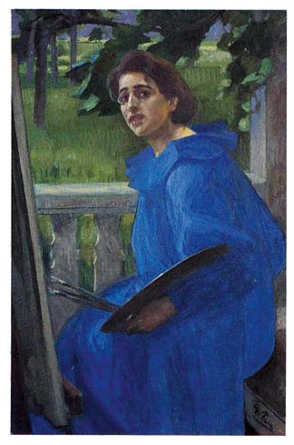 穿着蓝色连衣裙的汉娜（艺术家妻子的肖像） Hanna in a Blue Dress (Portrait of the Artist’s Wife) (1896)，乔治·保利