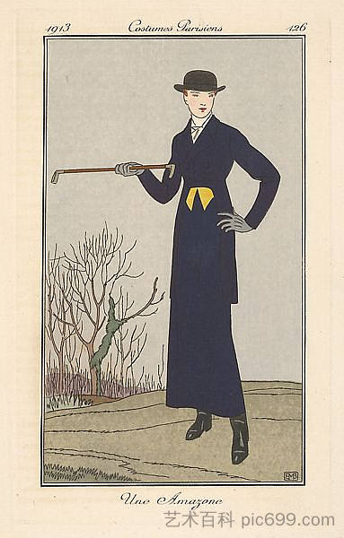 亚马逊，来自服装巴黎人 An Amazon, from Costumes Parisiens (1913; France  )，乔治·巴比尔