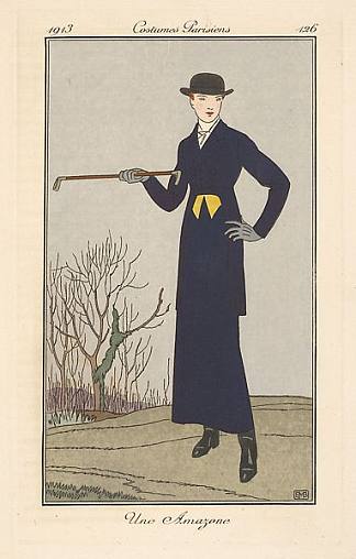 亚马逊，来自服装巴黎人 An Amazon, from Costumes Parisiens (1913; France                     )，乔治·巴比尔