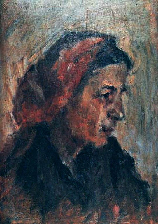 戴红围巾的老妇人 Old woman with red scarf，乔治布齐亚尼斯