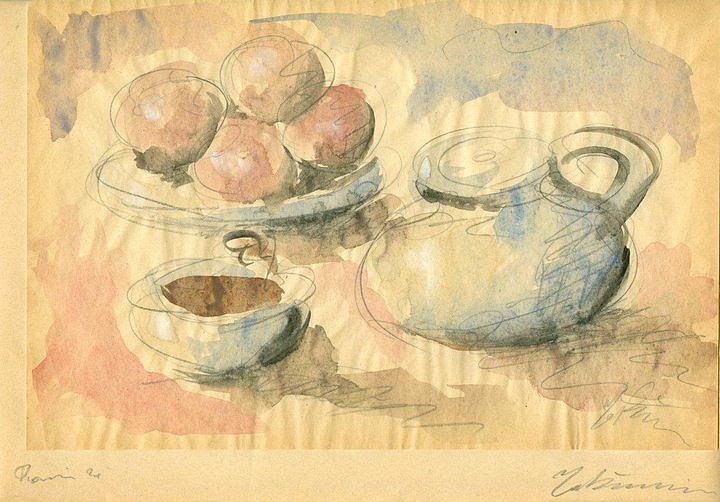 静物与水果和平底锅 Still Life with Fruit and Pans (1929)，乔治布齐亚尼斯