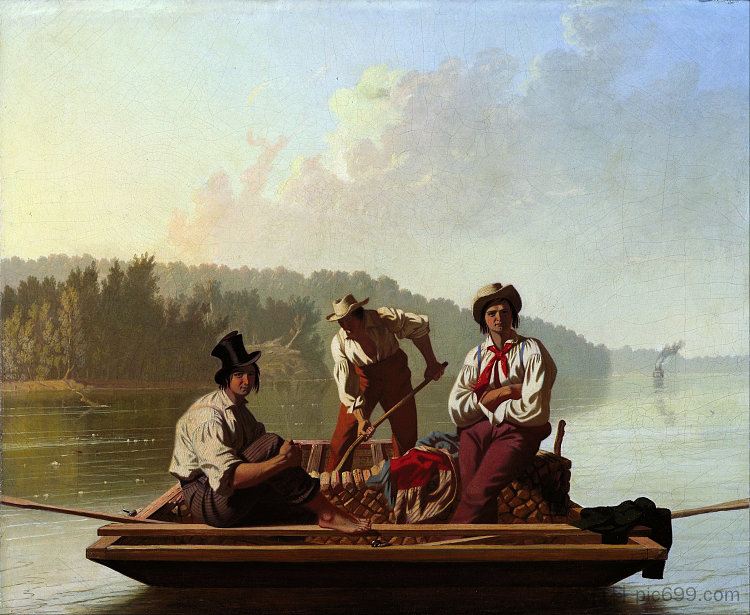 密苏里河上的船夫 Boatmen on the Missouri (1846)，乔治·迦勒宾·宾汉姆