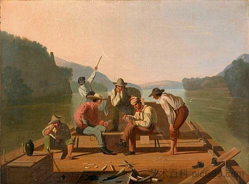 木筏工扑克牌 Raftsmen Playing Cards,乔治·迦勒宾·宾汉姆