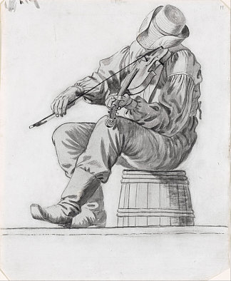 小提琴手（为快乐平船工学习） Fiddler (study for the Jolly Flatboatmen) (1846)，乔治·迦勒宾·宾汉姆