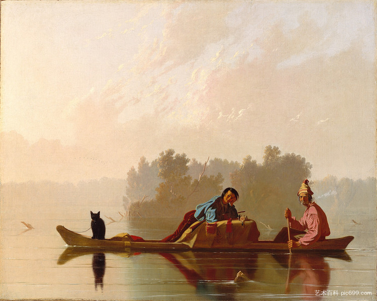 毛皮商人下到密苏里河 Fur Traders Descending the Missouri (1845)，乔治·迦勒宾·宾汉姆