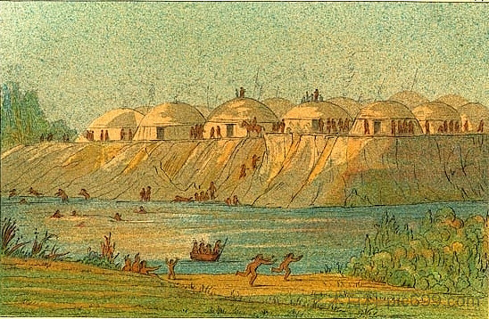 刀河日向部落的一个村庄 A village of the Hidatsa tribe at Knife River (1832)，乔治·卡特林