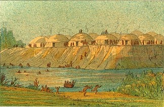 刀河日向部落的一个村庄 A village of the Hidatsa tribe at Knife River (1832)，乔治·卡特林
