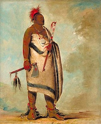 佐部尚卡（黑狗）。奥塞奇部落洪卡分部首领 Shonka Sabe (Black Dog). Chief of the Hunkah division of the Osage tribe (1834)，乔治·卡特林