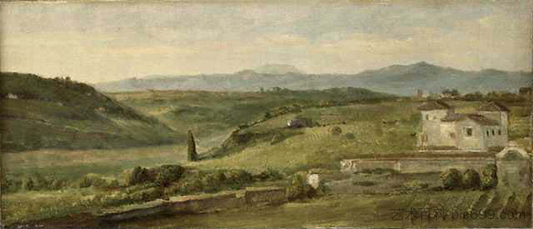 带农舍的全景景观 Panoramic Landscape with a Farmhouse，乔治·费德里科·沃茨