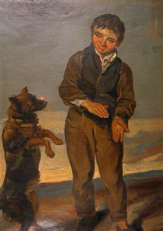 男孩教狗一招 Boy Teaching a Dog a Trick (1820)，乔治·哈维
