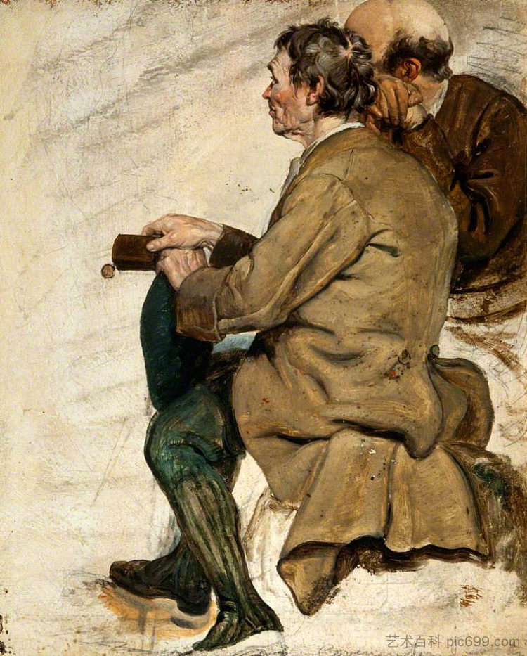 两个坐着的人（研究“契约者的洗礼”） Two Seated Men (Study for 'The Covenanters' Baptism') (1830)，乔治·哈维